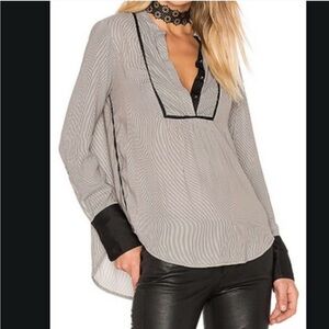 Free People Pebble Crepe "Free Bird" Stripe Top black stripe